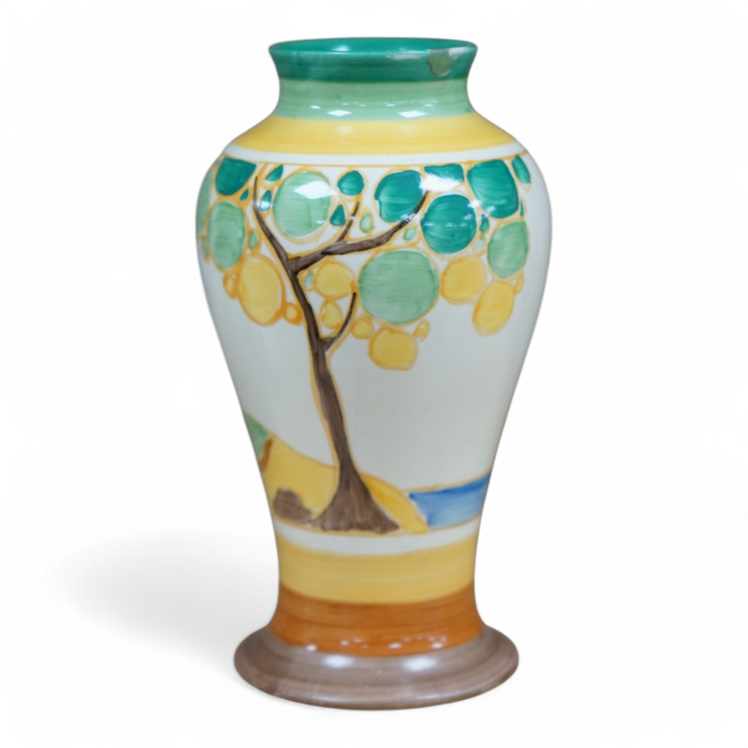 A Clarice Cliff Bizarre ‘Secrets’ pattern vase, circa mid-1930s, 16cm. Condition - restored chip to rim